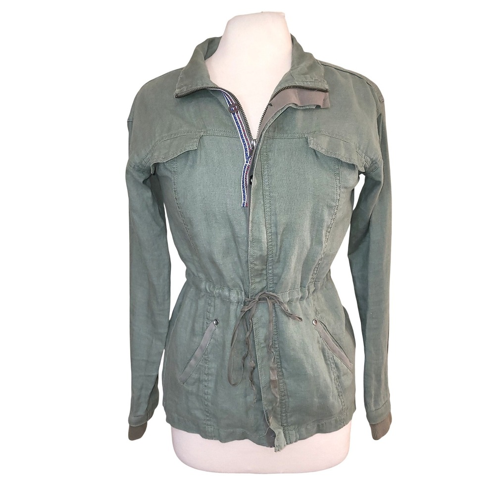 Michael Stars XS Olive Green 100% Linen Utility Jacket Drawstring TJWNT57